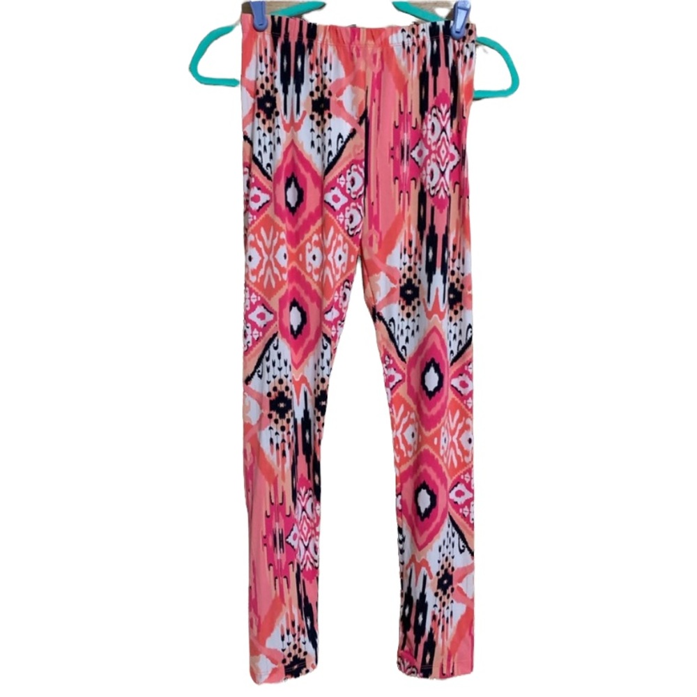 LBisse M stretch leggings butter soft Ikat Aztec print stretch holiday lounge